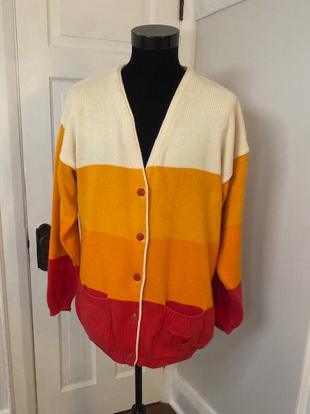 Vintage 90's Dockers Levi's Cardigan Mens L Orange Red 100% Cotton Pockets Dad